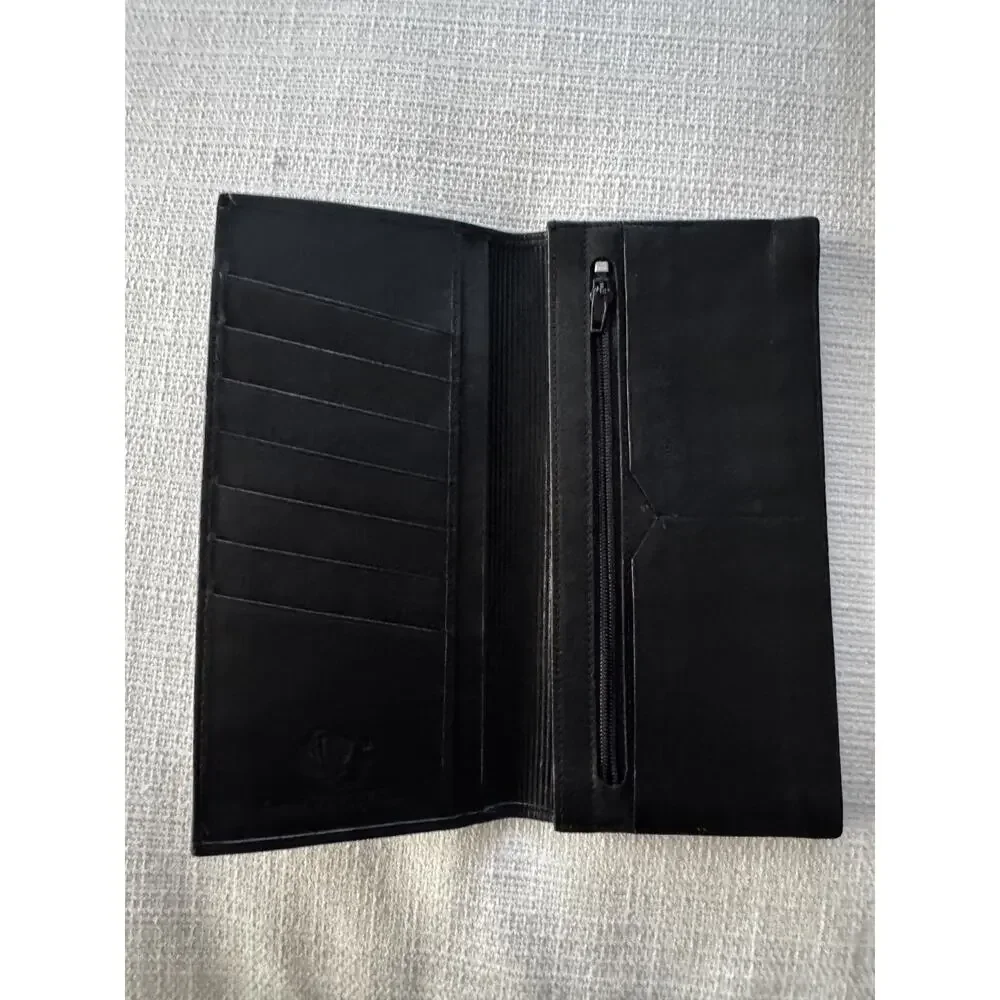 Genuine Stingray Skin Long Wallet Checkbook Bifold Black